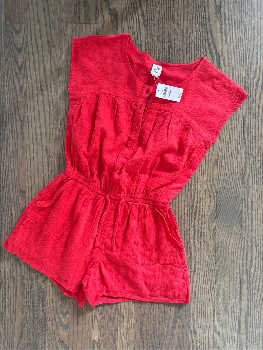 GAP Girls Bright Red Short Sleeve Romper with Button Front
